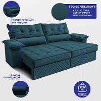 Sofá Retrátil e Reclinável 2,10m com Molas e Espuma D33 Thunder Velusoft Petróleo Cama inBox - 2