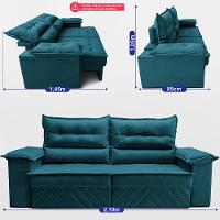 Sofá Retrátil e Reclinável 2,10m com Molas e Espuma D33 Thunder Velusoft Petróleo Cama inBox - 3