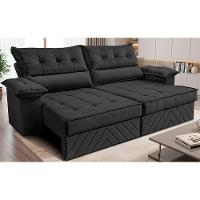 Sofá Retrátil e Reclinável 2,40m com Molas e Espuma D33 Thunder Velusoft Preto Cama inBox - 1