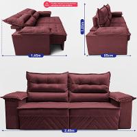Sofá Retrátil e Reclinável 2,40m com Molas e Espuma D33 Thunder Velusoft Vinho Cama inBox - 3
