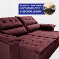 Sofá Retrátil e Reclinável 2,40m com Molas e Espuma D33 Thunder Velusoft Vinho Cama inBox