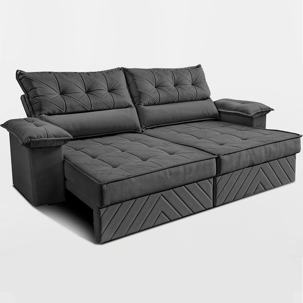 Sofá Retrátil e Reclinável 2,10m com Molas e Espuma D33 Thunder Velusoft Cinza Cama inBox - 8
