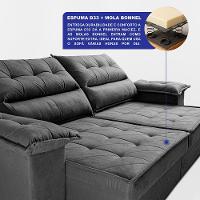 Sofá Retrátil e Reclinável 2,10m com Molas e Espuma D33 Thunder Velusoft Cinza Cama inBox