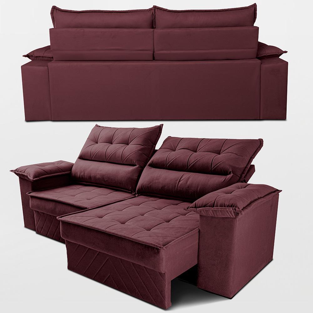 Sofá Retrátil e Reclinável 2,10m com Molas e Espuma D33 Thunder Velusoft Vinho Cama inBox - 7