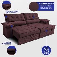 Sofá Retrátil e Reclinável 2,10m com Molas e Espuma D33 Thunder Velusoft Vinho Cama inBox - 2
