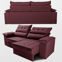 Sofá Retrátil e Reclinável 2,10m com Molas e Espuma D33 Thunder Velusoft Vinho Cama inBox - 7