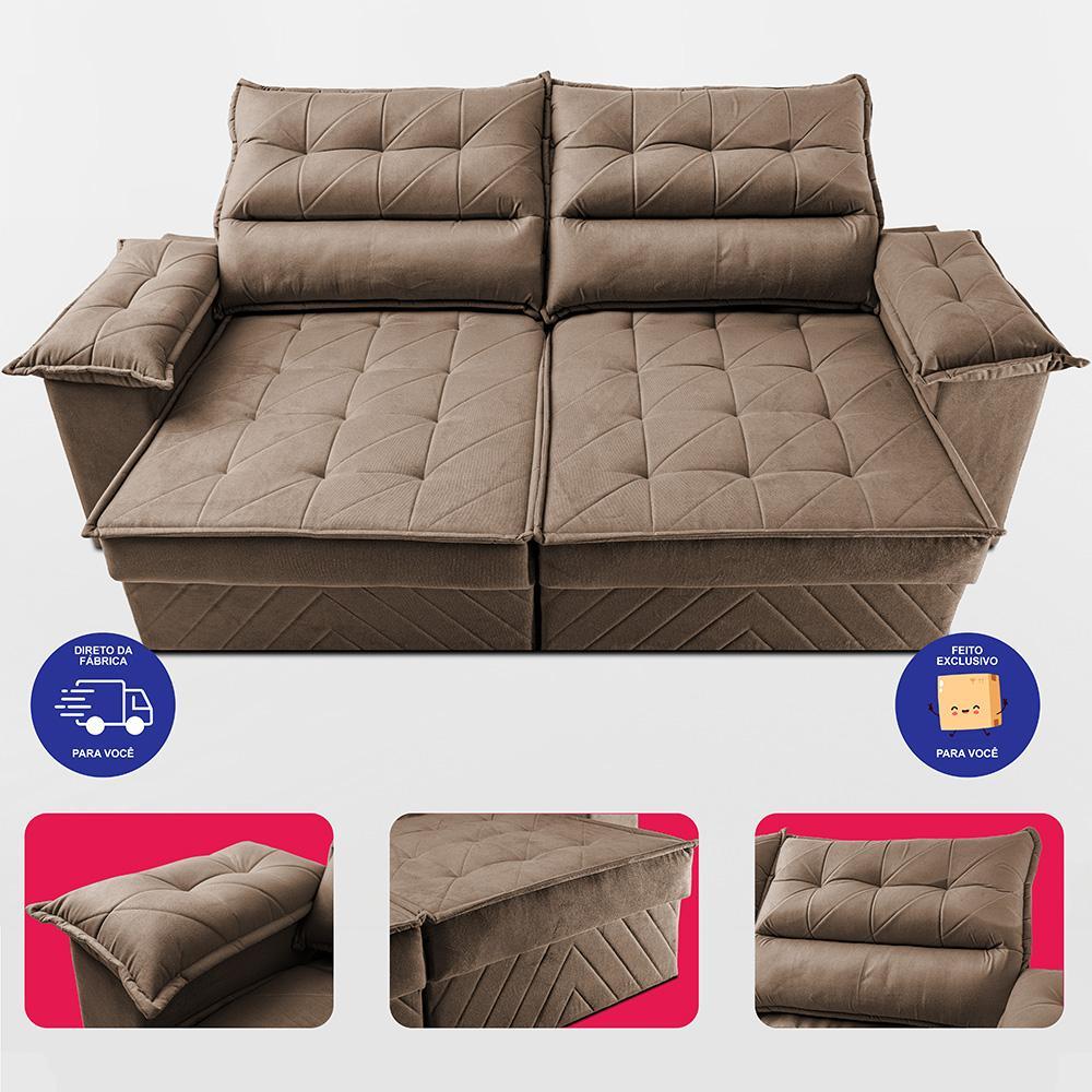 Sofá Retrátil e Reclinável 2,10m com Molas e Espuma D33 Thunder Velusoft Castor Cama inBox - 5