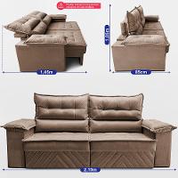 Sofá Retrátil e Reclinável 2,10m com Molas e Espuma D33 Thunder Velusoft Castor Cama inBox - 3