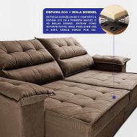 Sofá Retrátil e Reclinável 2,10m com Molas e Espuma D33 Thunder Velusoft Castor Cama inBox
