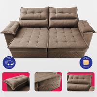 Sofá Retrátil e Reclinável 2,10m com Molas e Espuma D33 Thunder Velusoft Castor Cama inBox - 5