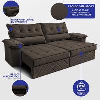 Sofá Retrátil e Reclinável 2,10m com Molas e Espuma D33 Thunder Velusoft Café Cama inBox - 2