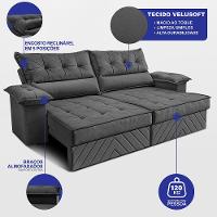 Sofá Retrátil e Reclinável 2,40m com Molas e Espuma D33 Thunder Velusoft Cinza Cama inBox - 2
