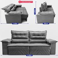 Sofá Retrátil e Reclinável 2,40m com Molas e Espuma D33 Thunder Velusoft Cinza Cama inBox - 3