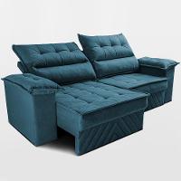 Sofá Retrátil e Reclinável 2,40m com Molas e Espuma D33 Thunder Velusoft Petróleo Cama inBox - 6