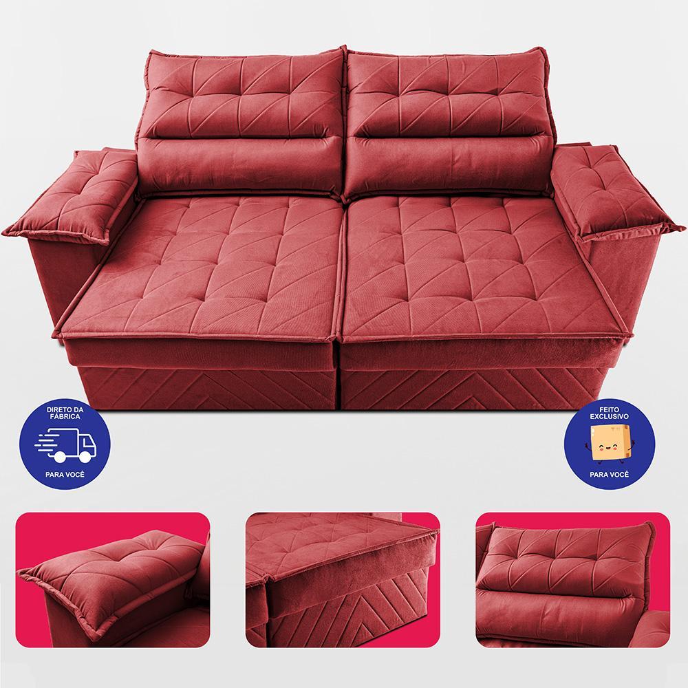 Sofá Retrátil e Reclinável 2,40m com Molas e Espuma D33 Thunder Velusoft Vermelho Cama inBox - 5