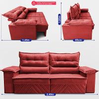 Sofá Retrátil e Reclinável 2,40m com Molas e Espuma D33 Thunder Velusoft Vermelho Cama inBox - 3