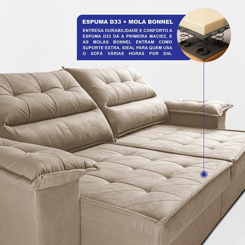 Sofá Retrátil e Reclinável 2,40m com Molas e Espuma D33 Thunder Velusoft Bege Cama inBox - 4