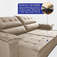 Sofá Retrátil e Reclinável 2,40m com Molas e Espuma D33 Thunder Velusoft Bege Cama inBox