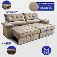 Sofá Retrátil e Reclinável 2,40m com Molas e Espuma D33 Thunder Velusoft Bege Cama inBox - 2