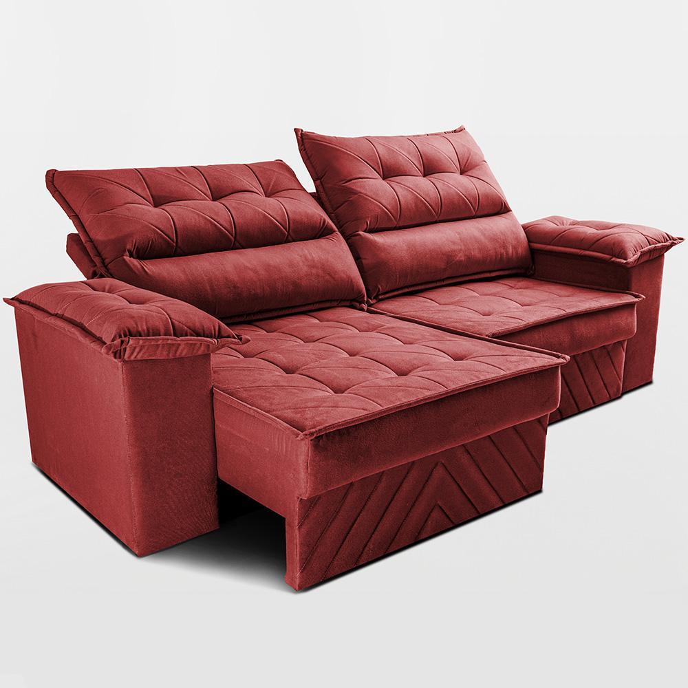 Sofá Retrátil e Reclinável 2,10m com Molas e Espuma D33 Thunder Velusoft Vermelho Cama inBox - 6