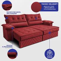 Sofá Retrátil e Reclinável 2,10m com Molas e Espuma D33 Thunder Velusoft Vermelho Cama inBox - 2