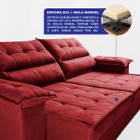 Sofá Retrátil e Reclinável 2,10m com Molas e Espuma D33 Thunder Velusoft Vermelho Cama inBox