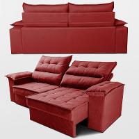 Sofá Retrátil e Reclinável 2,10m com Molas e Espuma D33 Thunder Velusoft Vermelho Cama inBox - 7
