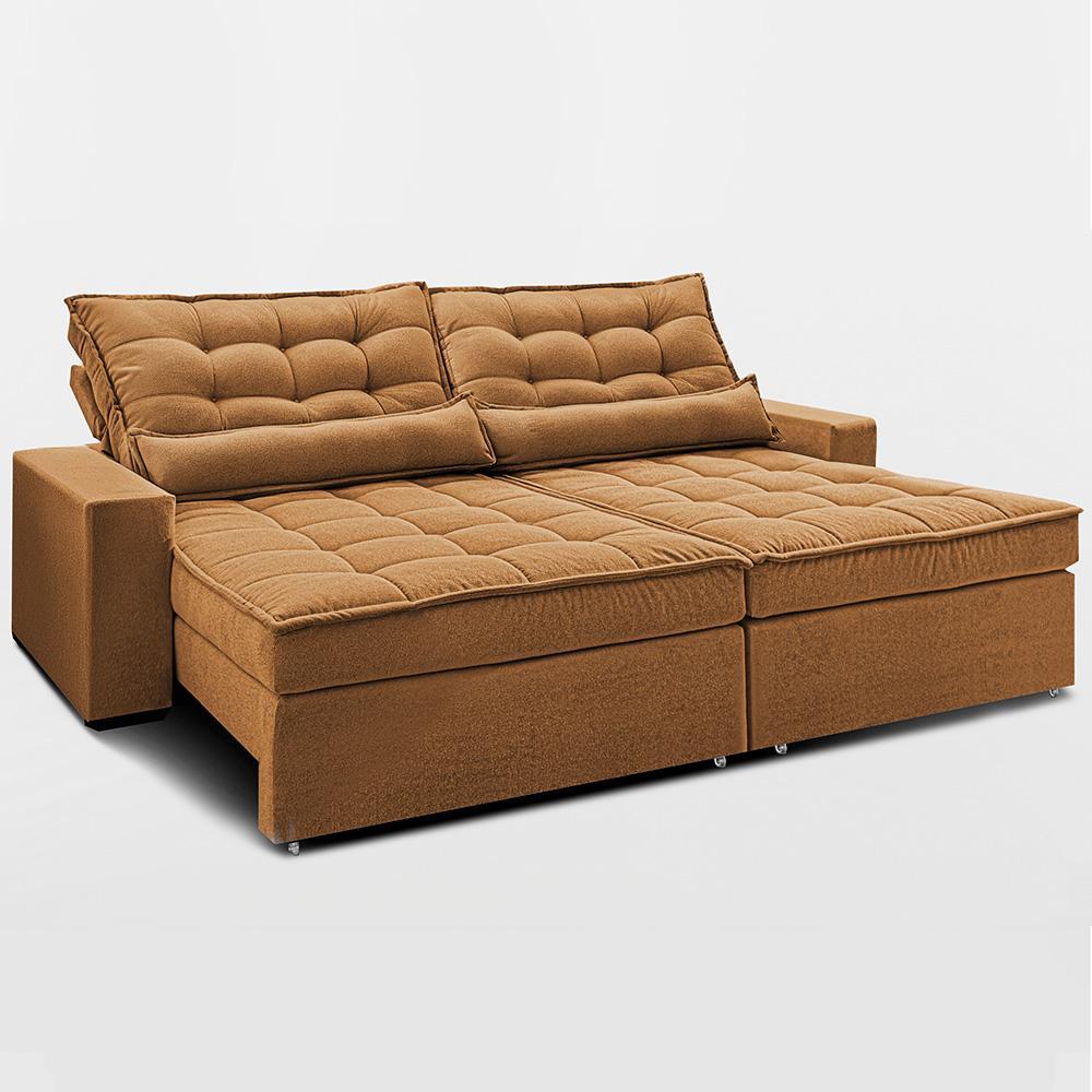 Sofá Retrátil e Reclinável 2,32m Molas Ensacadas Belle Boucle Caramelo Cama inBox - 8