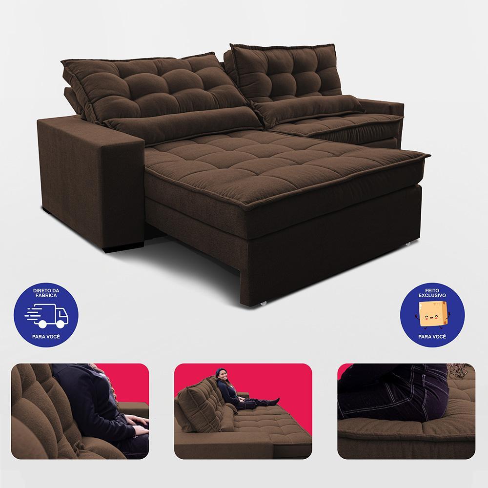 Sofá Retrátil e Reclinável 2,52m Molas Ensacadas Belle Boucle Marrom Cama inBox - 7