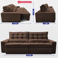 Sofá Retrátil e Reclinável 2,12m Molas Ensacadas Belle Boucle Marrom Cama inBox