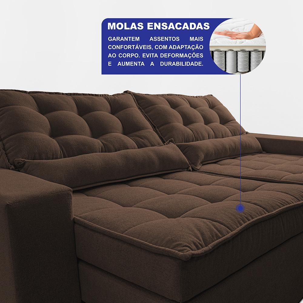 Sofá Retrátil e Reclinável 3,12m Molas Ensacadas Belle Boucle Marrom Cama inBox - 2