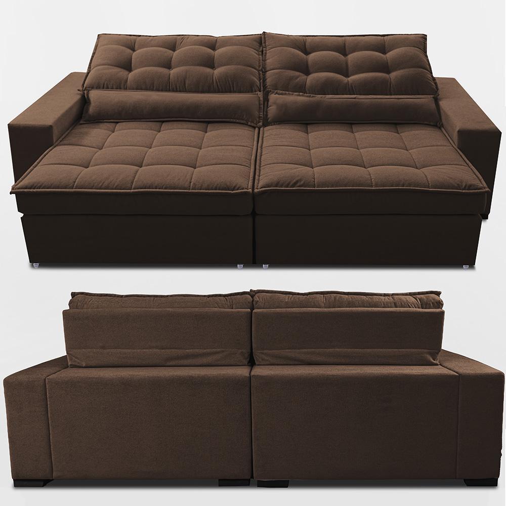 Sofá Retrátil e Reclinável 2,92m Molas Ensacadas Belle Boucle Marrom Cama inBox - 6