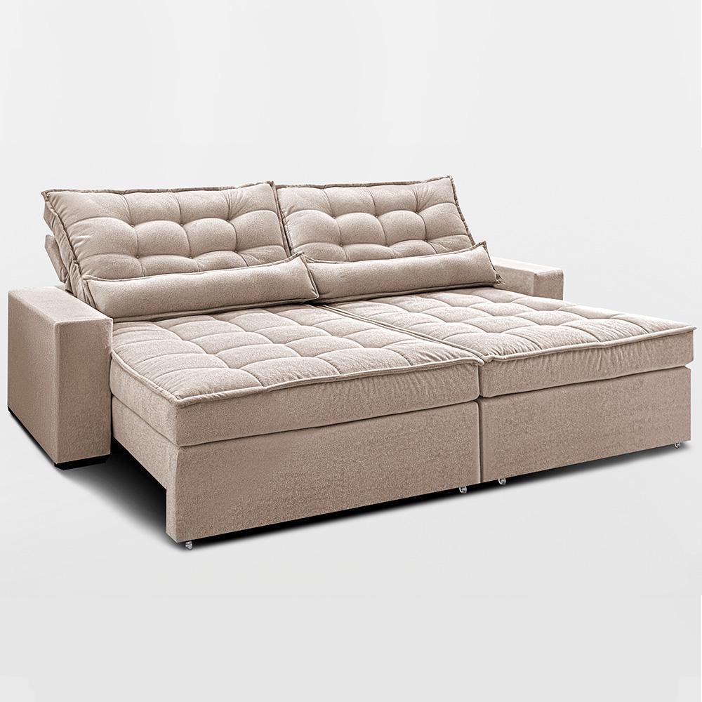 Sofá Retrátil e Reclinável 3,12m Molas Ensacadas Belle Boucle Bege Claro Cama inBox - 8