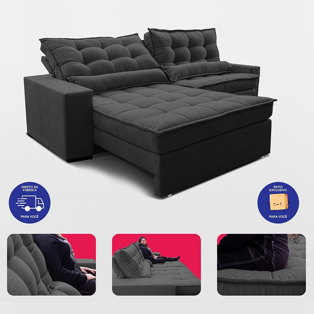 Sofá Retrátil e Reclinável 2,12m Molas Ensacadas Belle Boucle Cinza Escuro Cama inBox - 7