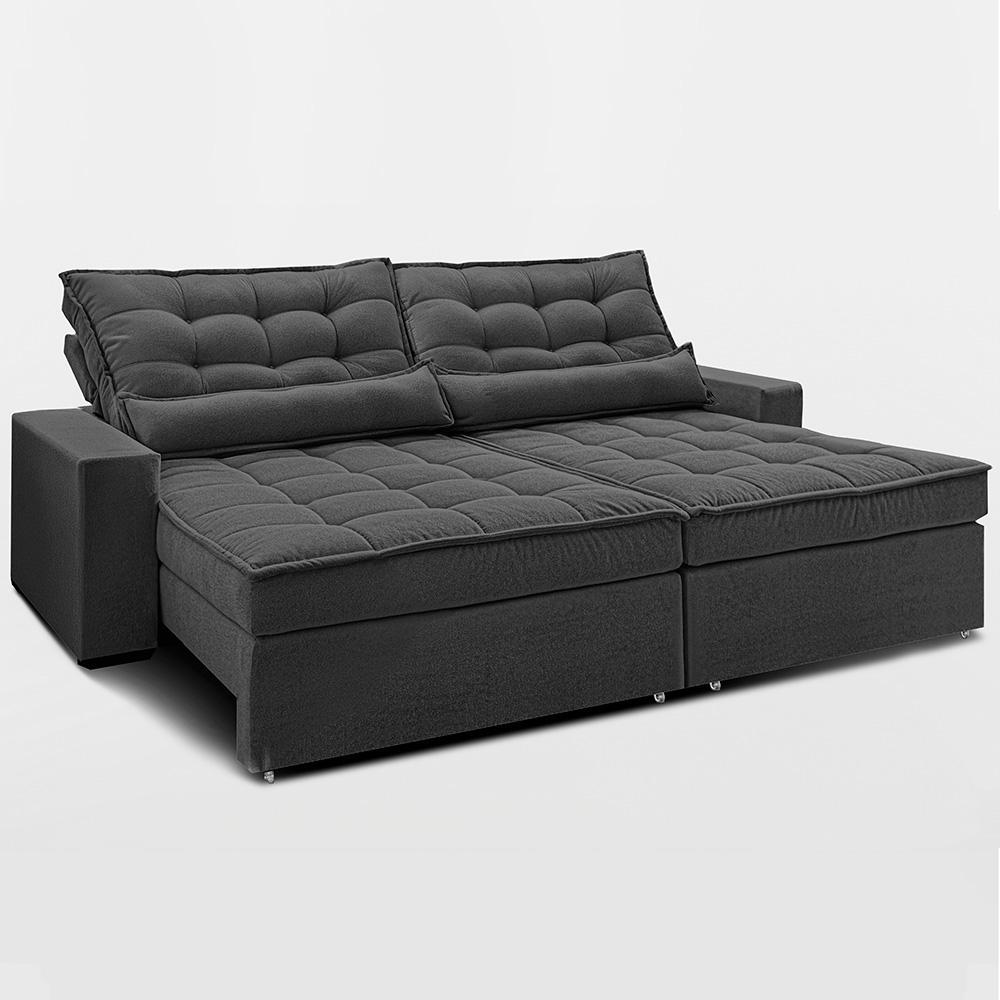 Sofá Retrátil e Reclinável 2,12m Molas Ensacadas Belle Boucle Cinza Escuro Cama inBox - 8