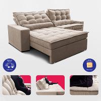 Sofá Retrátil e Reclinável 2,52m Molas Ensacadas Belle Boucle Bege Claro Cama inBox - 7