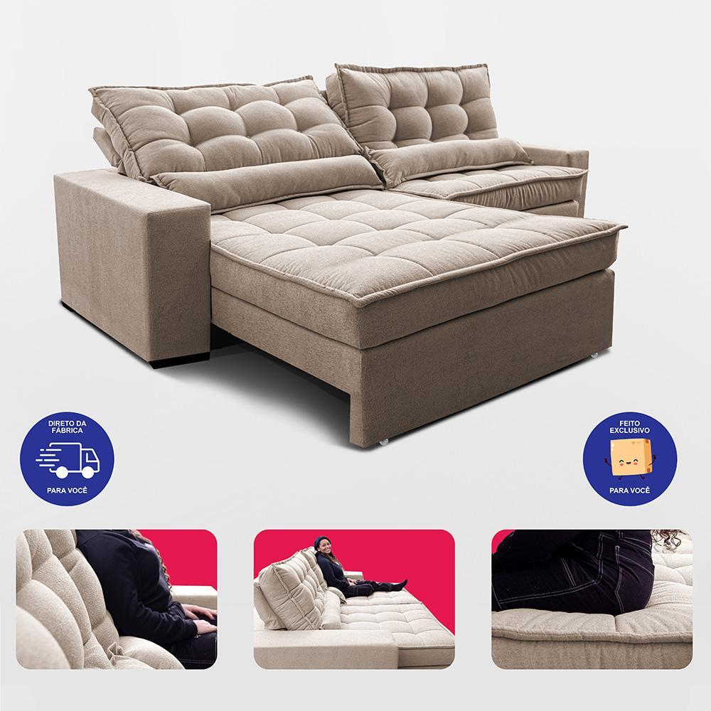 Sofá Retrátil e Reclinável 2,12m Molas Ensacadas Belle Boucle Bege Claro Cama inBox - 7