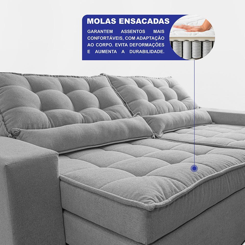 Sofá Retrátil e Reclinável 3,12m Molas Ensacadas Belle Boucle Cinza Claro Cama inBox - 2