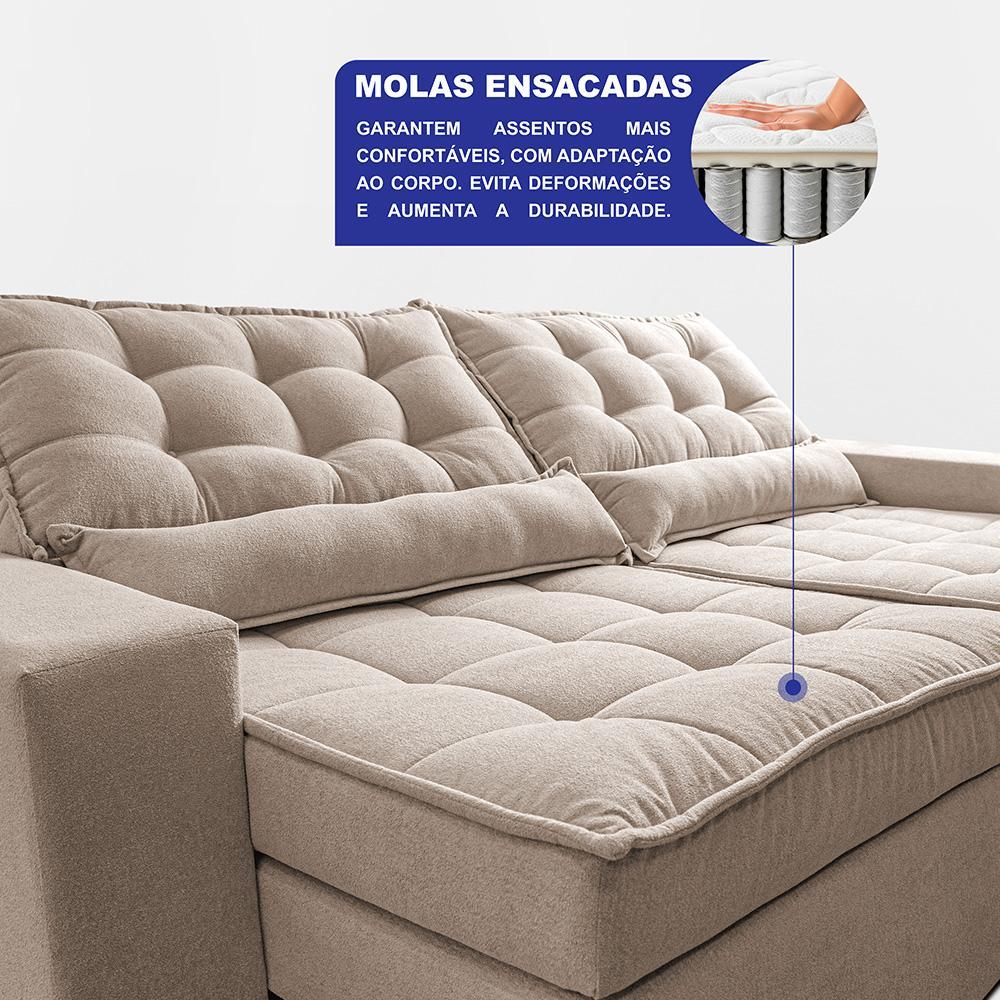 Sofá Retrátil e Reclinável 2,92m Molas Ensacadas Belle Boucle Bege Claro Cama inBox - 2