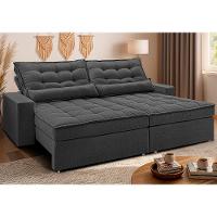Sofá Retrátil e Reclinável 2,52m Molas Ensacadas Belle Boucle Cinza Escuro Cama inBox - 1