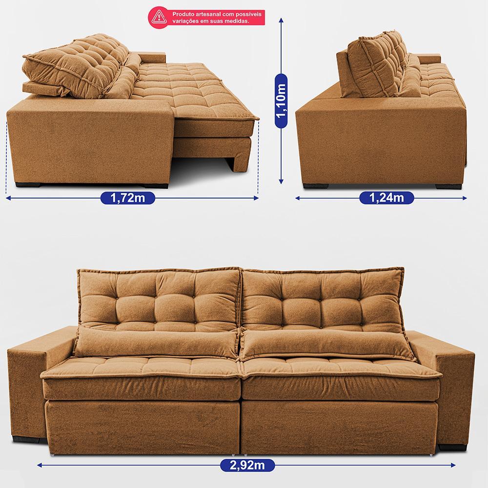 Sofá Retrátil e Reclinável 2,92m Molas Ensacadas Belle Boucle Caramelo Cama inBox - 4