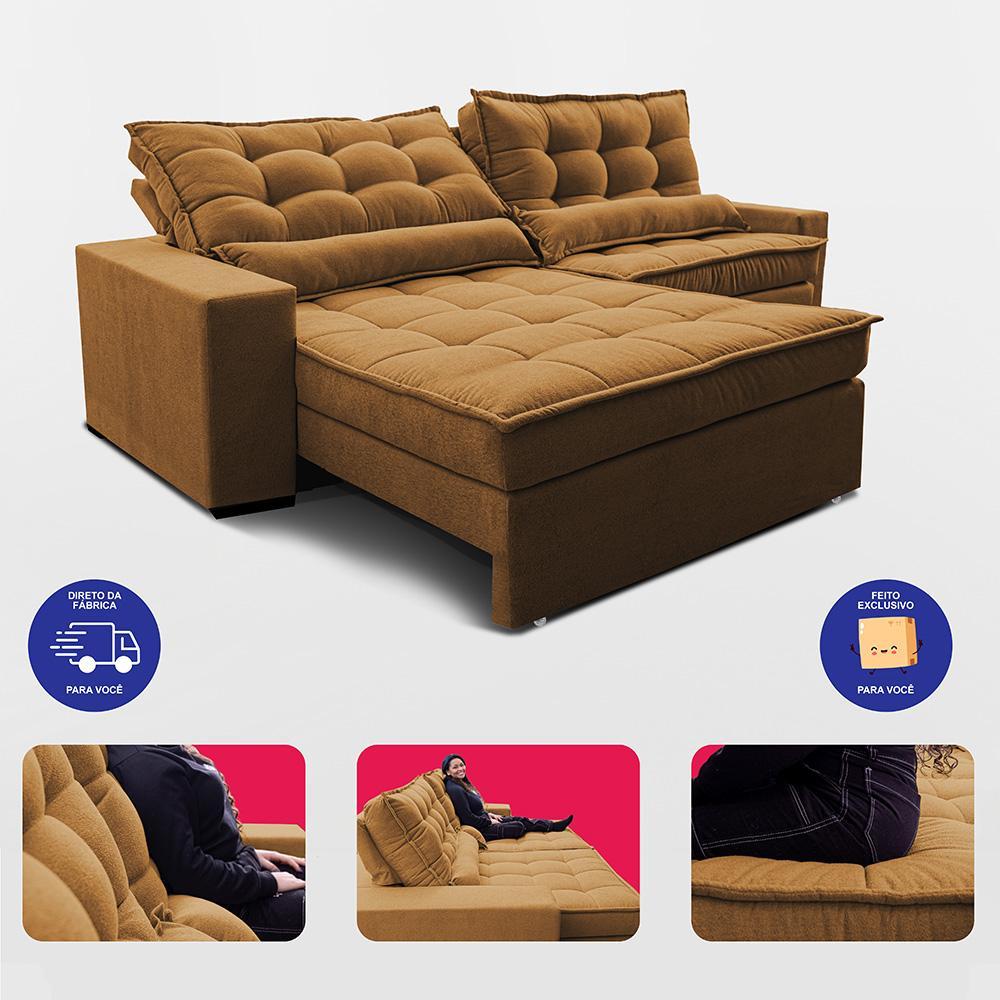 Sofá Retrátil e Reclinável 2,92m Molas Ensacadas Belle Boucle Caramelo Cama inBox - 7