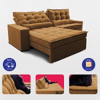 Sofá Retrátil e Reclinável 2,92m Molas Ensacadas Belle Boucle Caramelo Cama inBox - 7