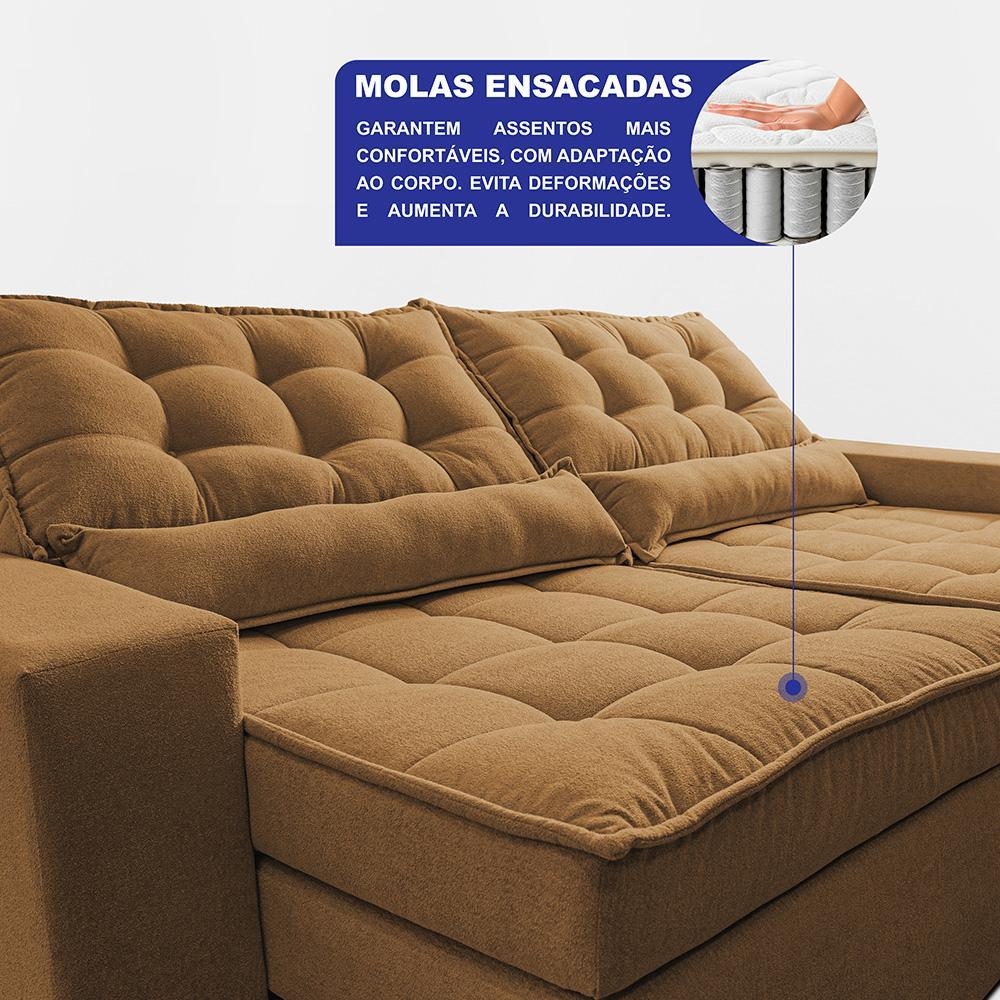 Sofá Retrátil e Reclinável 2,52m Molas Ensacadas Belle Boucle Caramelo Cama inBox - 2
