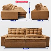Sofá Retrátil e Reclinável 2,52m Molas Ensacadas Belle Boucle Caramelo Cama inBox