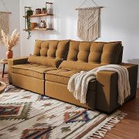 Sofá Retrátil e Reclinável 2,12m Molas Ensacadas Belle Boucle Caramelo Cama inBox - 5