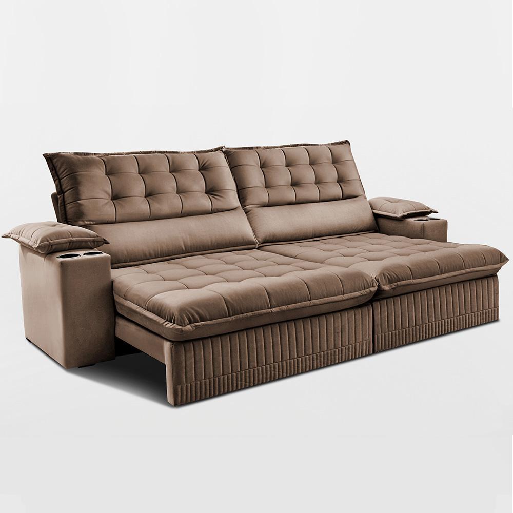 Sofá Retrátil e Reclinável 3,10m Molas Ensacadas Dream Velusoft Castor Cama inBox - 8