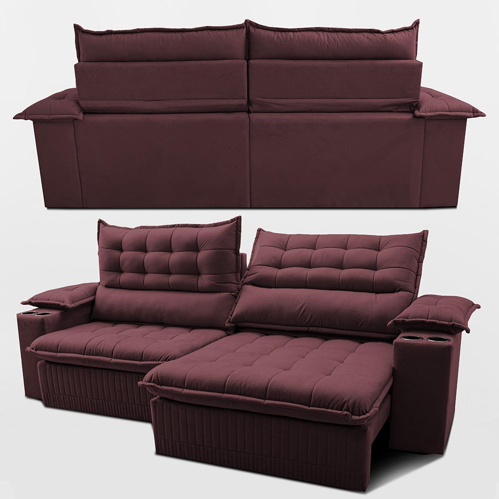 Sofá Retrátil e Reclinável 3,10m Molas Ensacadas Dream Velusoft Vinho Cama inBox - 7