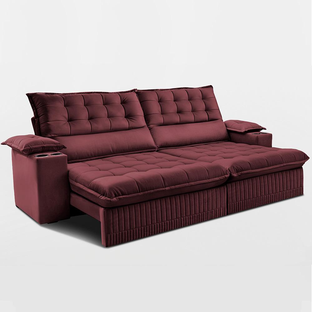 Sofá Retrátil e Reclinável 3,10m Molas Ensacadas Dream Velusoft Vinho Cama inBox - 8
