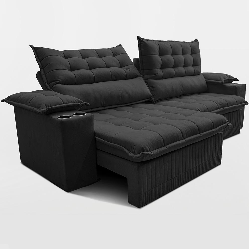 Sofá Retrátil e Reclinável 3,10m Molas Ensacadas Dream Velusoft Preto Cama inBox - 6